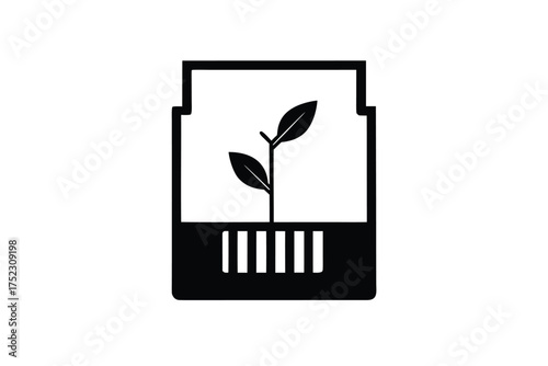 Clean memory card with sprouting plant on white background