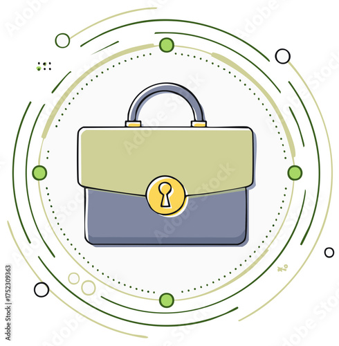Business briefcase with keyhole icon and abstract design elements