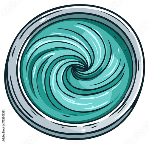 Turquoise Liquid Swirl in Container, Aqua Cosmetic Product, Spiral in Bowl