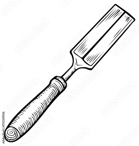 Retro Style Wood Chisel Black and White Engraving Illustration for Carpentry