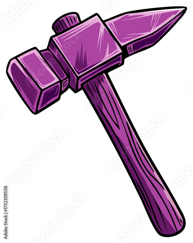 Illustration of a purple farrier's rasp with a wooden handle against a plain background designed for tool themed projects