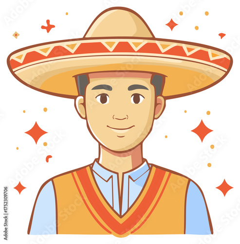 Illustration of a happy young man in a sombrero for a festive cultural celebration