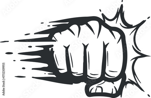A dynamic illustration of a fist in motion symbolizing strength and impact.