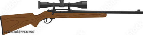 Bolt-action rifle, hunting firearm, scope-mounted, vector illustration, wooden stock, long-range