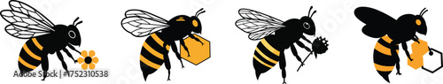 Detailed bumblebee collection gathering pollen and nectar from flowers capturing nature's busy life silhouette