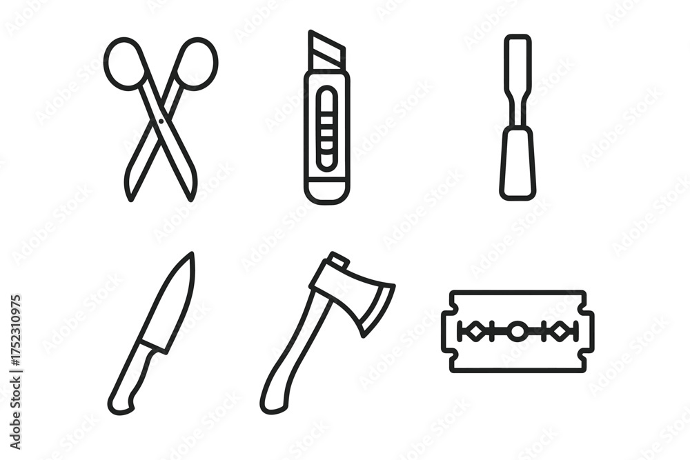 Obraz premium Simple black and white line icons of cutting tools for design and crafting