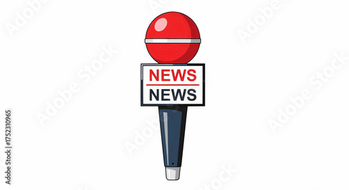 Red news microphone icon for reporting and interviews, a classic journalism and media broadcasting symbol vector illustration