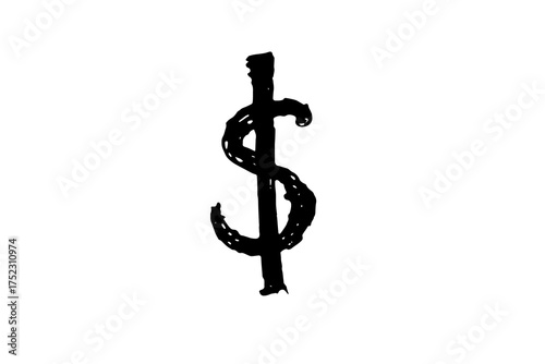 Black hand drawn dollar sign isolated on transparent background