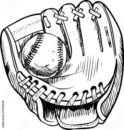 Hand Drawn Baseball Glove and Ball Vector Illustration