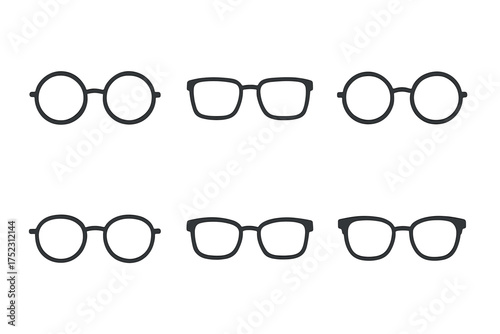 Various styles of eyeglasses: round and square frames in simple illustration