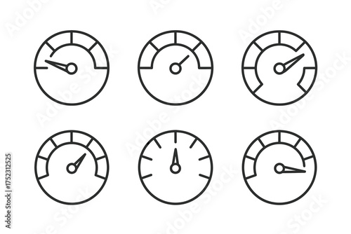 Collection of simple black and white speedometer icons in various designs