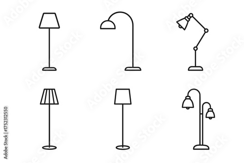 Collection of minimalist floor and desk lamp line art designs