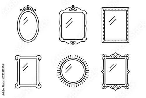 Assorted decorative mirror frames in various shapes and styles