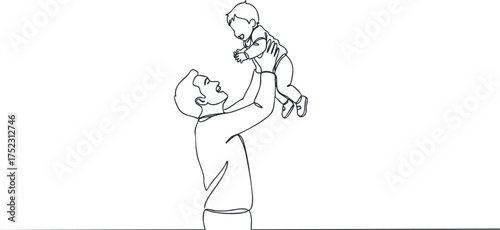 A joyful father holding his child high in the air, showcasing love and affection.