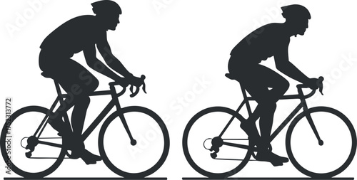 Silhouette of two cyclists in motion showcasing dynamic cycling poses and athletic movement