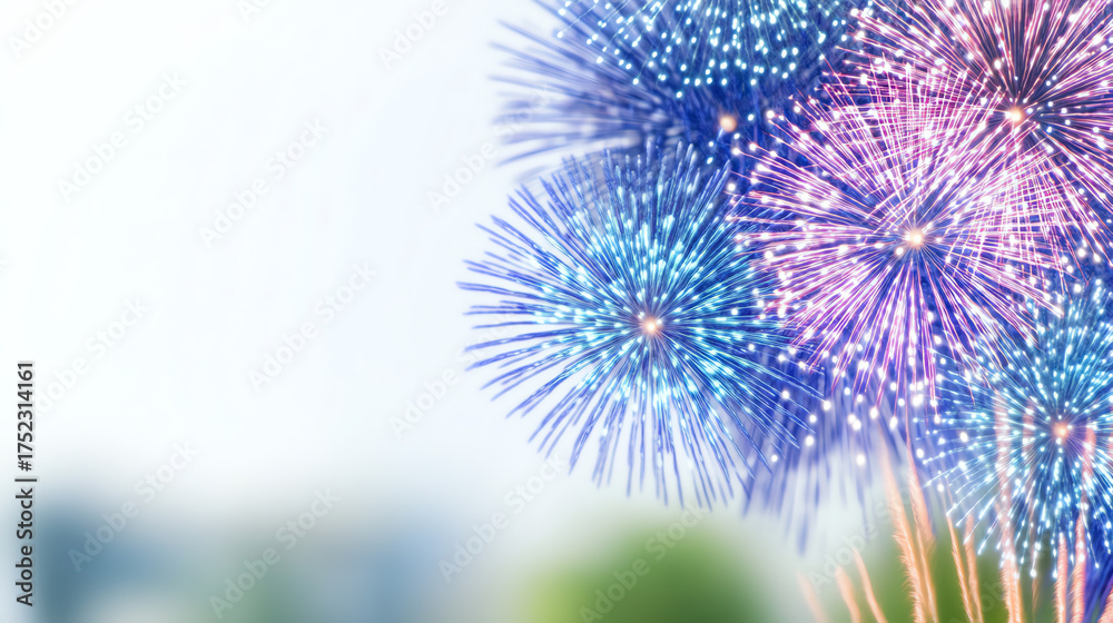 Obraz premium Vibrant fireworks illuminate the night sky, celebrating joyous occasions and creating a festive atmosphere.