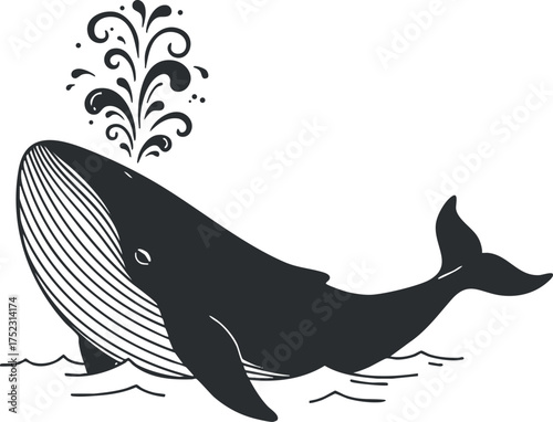 A playful illustration of a whale spouting water in the ocean, showcasing marine wildlife.