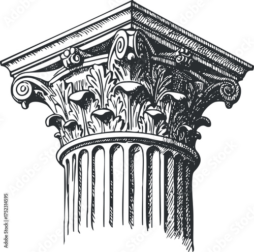Detailed illustration of a classical column capital showcasing ornate architectural design elements.