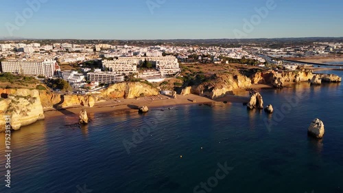 Aerial view of Praia Dona Ana beach, Lagos, Portugal. 