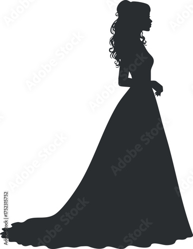 Elegant silhouette of a woman in a flowing dress, perfect for fashion and wedding themes.