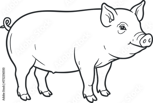 A cute cartoon illustration of a happy pig standing in a playful pose.