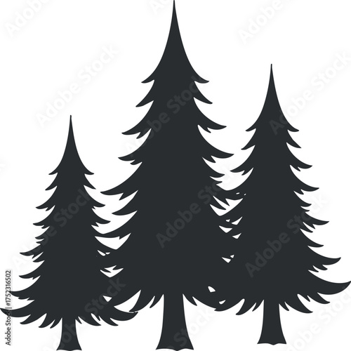 Silhouette of three coniferous trees representing nature and outdoor landscapes in a minimalist style.