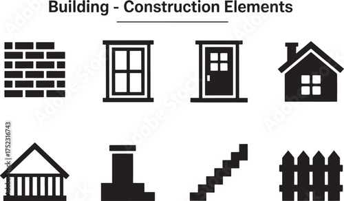 Building Construction Elements Icons for Architectural Design and Real Estate Projects