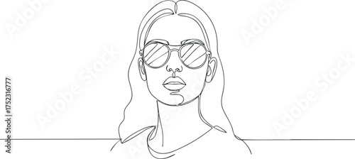 A minimalist line art illustration of a confident woman wearing stylish sunglasses.