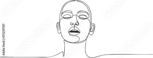 Minimalist line art portrait of a woman conveying beauty and serenity in a contemporary style.