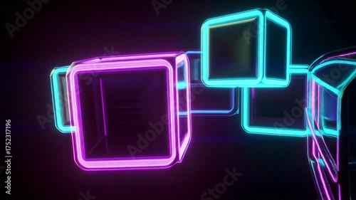 Futuristic neon cubes connect in a dynamic network animation, ideal for tech, blockchain, or metaverse concepts, creating a sense of modern connectivity. ai generative video