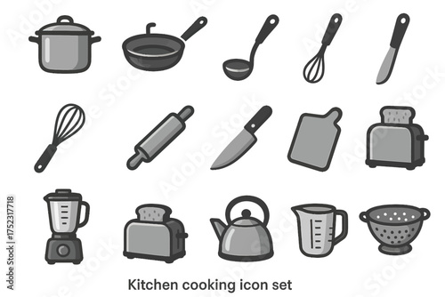 Kitchen cooking icon set including toaster, kettle, and blender