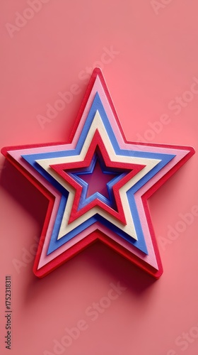 Colorful layered star decoration on a pink background for festive celebrations or decoration purposes