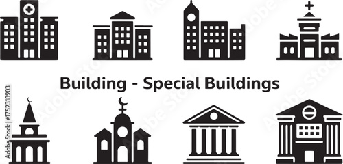 Collection of Special Buildings and Architectural Icons for Educational and Civic Purposes