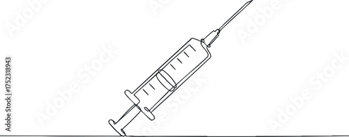 A detailed illustration of a syringe used for medical injections and vaccinations.