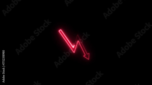 Neon sign of down trade on a black background
