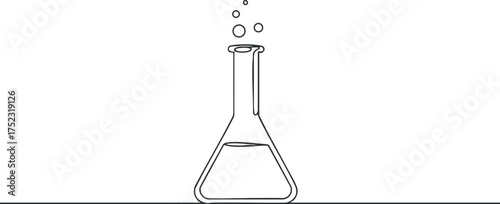 Illustration of a laboratory flask with bubbles representing a science experiment or chemical reaction.