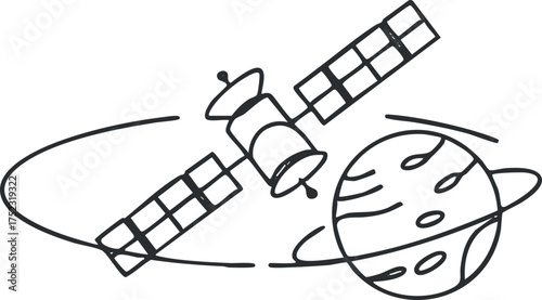 Illustration of a satellite orbiting a planet, representing space exploration and technology.