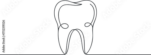 A minimalist line art illustration of a tooth representing dental health and hygiene.