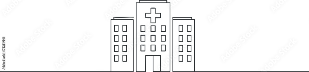 Obraz premium A simple outline illustration of a hospital building representing healthcare and medical services.
