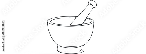Line drawing of a mortar and pestle used for grinding herbs and spices.