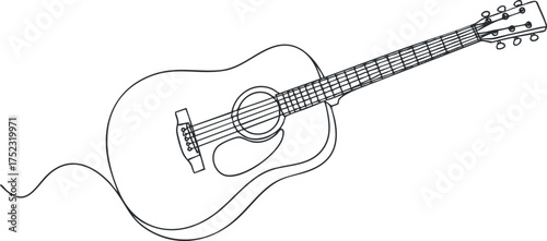 A minimalist line art illustration of an acoustic guitar showcasing its elegant design and structure.