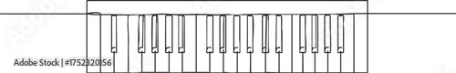 A simple line drawing of a piano keyboard illustrating musical keys and notes for educational use.