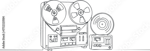 Illustration of a vintage audio tape recorder showcasing its classic design and functionality.