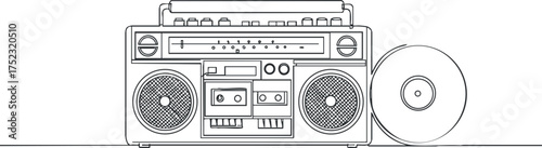 A vintage boombox illustration featuring cassette and record player for music enthusiasts.