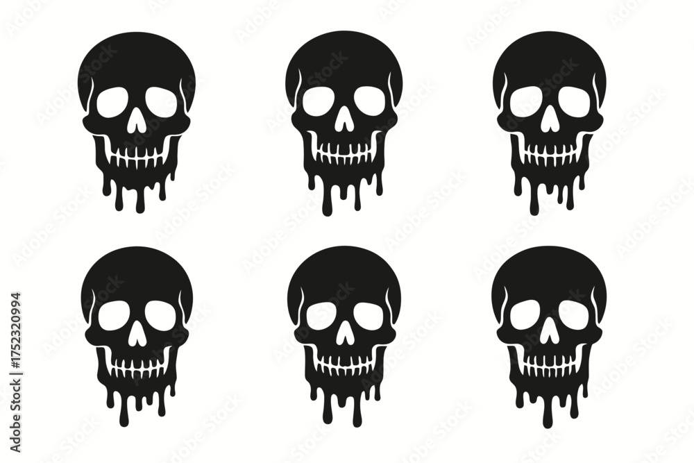 Fototapeta premium Repeating dripping skull pattern in black on white background