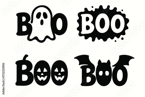 Playful halloween boo designs with ghosts, pumpkins, and bats