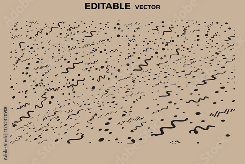Abstract organic doodle pattern with dots and squiggles on textured background