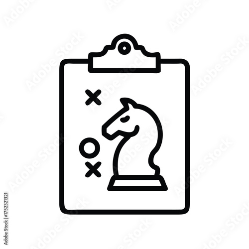 Chess strategy planning on clipboard icon for business success and strategic game plan and management tactics