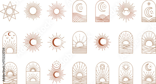 Celestial Sun and Moon Arch Vector Icons for Mystical Designs