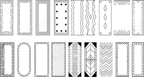 A versatile collection of black and white vertical frame and border designs, featuring geometric and retro patterns for creative projects